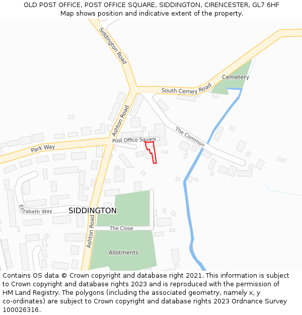 OLD POST OFFICE, POST OFFICE SQUARE, SIDDINGTON, CIRENCESTER, GL7 6HF: Location map and indicative extent of plot
