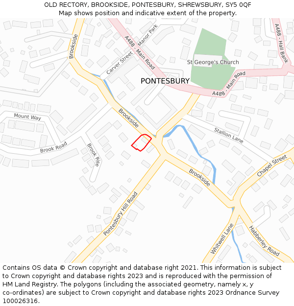OLD RECTORY, BROOKSIDE, PONTESBURY, SHREWSBURY, SY5 0QF: Location map and indicative extent of plot