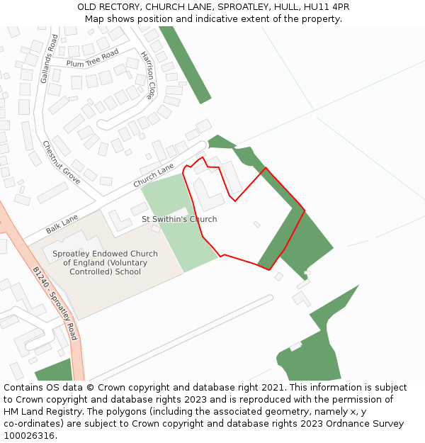 OLD RECTORY, CHURCH LANE, SPROATLEY, HULL, HU11 4PR: Location map and indicative extent of plot