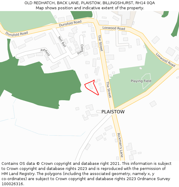 OLD REDHATCH, BACK LANE, PLAISTOW, BILLINGSHURST, RH14 0QA: Location map and indicative extent of plot