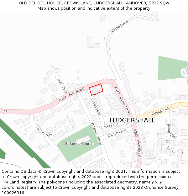 OLD SCHOOL HOUSE, CROWN LANE, LUDGERSHALL, ANDOVER, SP11 9QW: Location map and indicative extent of plot