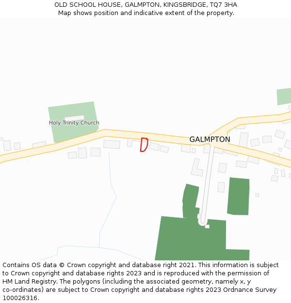OLD SCHOOL HOUSE, GALMPTON, KINGSBRIDGE, TQ7 3HA: Location map and indicative extent of plot