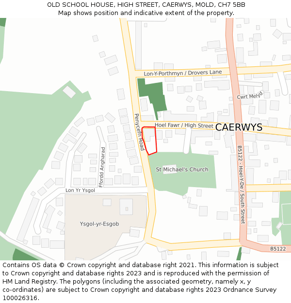 OLD SCHOOL HOUSE, HIGH STREET, CAERWYS, MOLD, CH7 5BB: Location map and indicative extent of plot