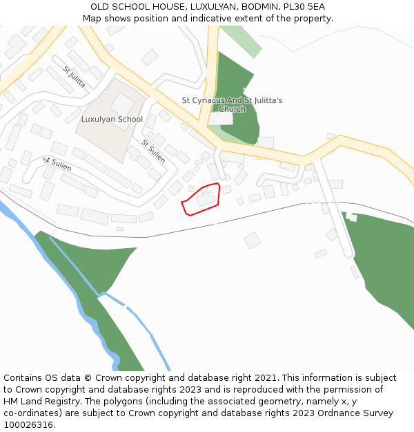 OLD SCHOOL HOUSE, LUXULYAN, BODMIN, PL30 5EA: Location map and indicative extent of plot