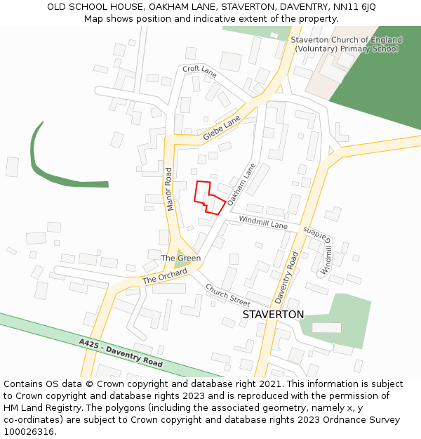 OLD SCHOOL HOUSE, OAKHAM LANE, STAVERTON, DAVENTRY, NN11 6JQ: Location map and indicative extent of plot