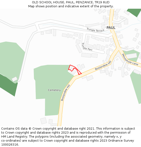 OLD SCHOOL HOUSE, PAUL, PENZANCE, TR19 6UD: Location map and indicative extent of plot