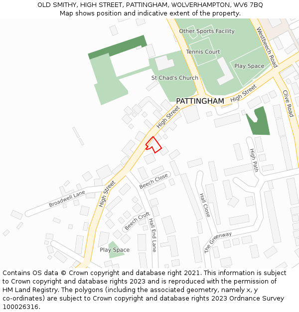 OLD SMITHY, HIGH STREET, PATTINGHAM, WOLVERHAMPTON, WV6 7BQ: Location map and indicative extent of plot