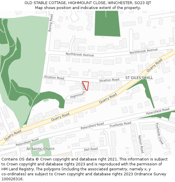OLD STABLE COTTAGE, HIGHMOUNT CLOSE, WINCHESTER, SO23 0JT: Location map and indicative extent of plot