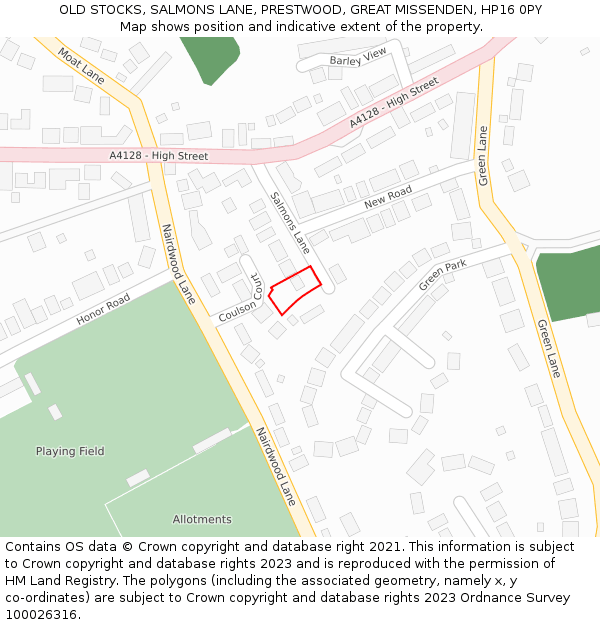 OLD STOCKS, SALMONS LANE, PRESTWOOD, GREAT MISSENDEN, HP16 0PY: Location map and indicative extent of plot