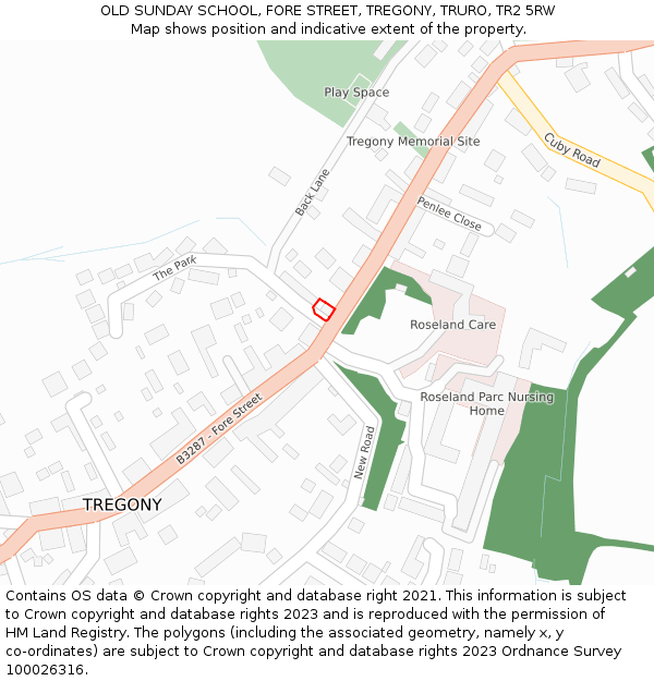 OLD SUNDAY SCHOOL, FORE STREET, TREGONY, TRURO, TR2 5RW: Location map and indicative extent of plot