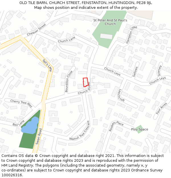 OLD TILE BARN, CHURCH STREET, FENSTANTON, HUNTINGDON, PE28 9JL: Location map and indicative extent of plot