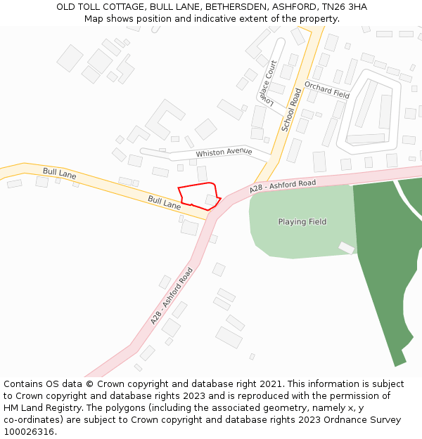 OLD TOLL COTTAGE, BULL LANE, BETHERSDEN, ASHFORD, TN26 3HA: Location map and indicative extent of plot