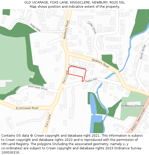 OLD VICARAGE, FOXS LANE, KINGSCLERE, NEWBURY, RG20 5SL: Location map and indicative extent of plot