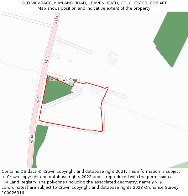 OLD VICARAGE, NAYLAND ROAD, LEAVENHEATH, COLCHESTER, CO6 4PT: Location map and indicative extent of plot