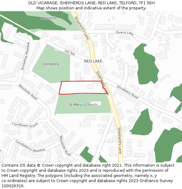 OLD VICARAGE, SHEPHERDS LANE, RED LAKE, TELFORD, TF1 5EH: Location map and indicative extent of plot