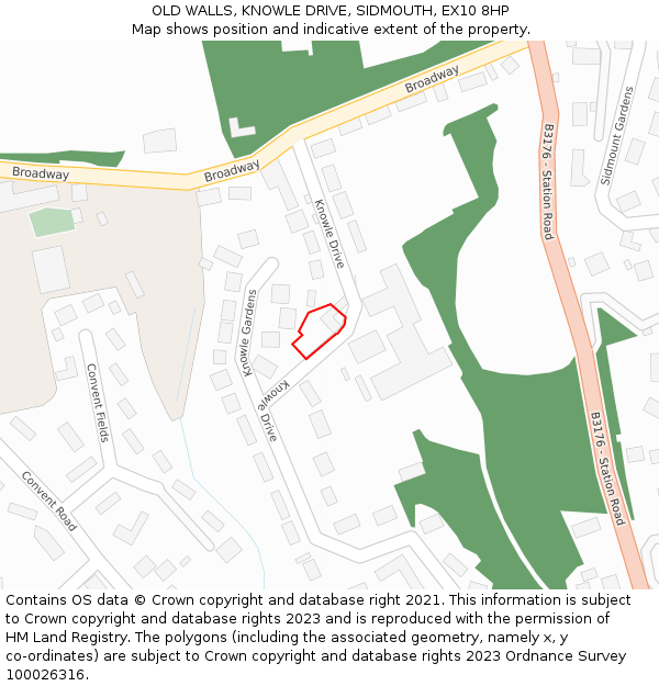 OLD WALLS, KNOWLE DRIVE, SIDMOUTH, EX10 8HP: Location map and indicative extent of plot