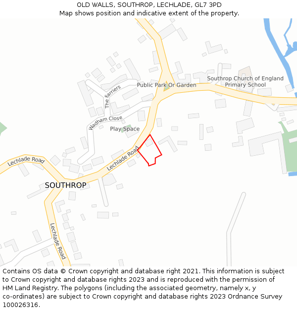 OLD WALLS, SOUTHROP, LECHLADE, GL7 3PD: Location map and indicative extent of plot