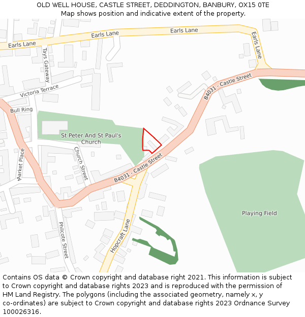 OLD WELL HOUSE, CASTLE STREET, DEDDINGTON, BANBURY, OX15 0TE: Location map and indicative extent of plot