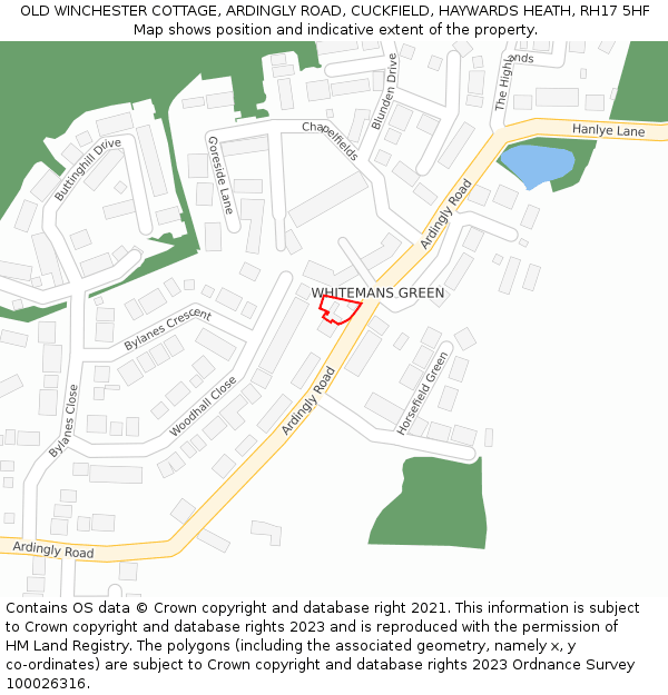 OLD WINCHESTER COTTAGE, ARDINGLY ROAD, CUCKFIELD, HAYWARDS HEATH, RH17 5HF: Location map and indicative extent of plot