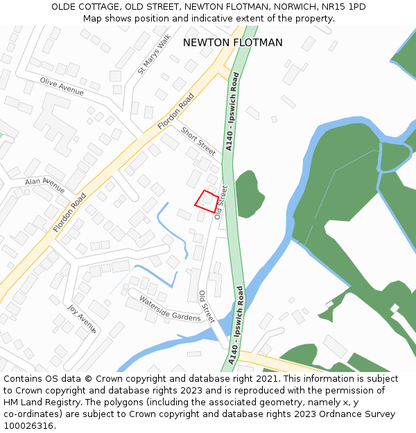 OLDE COTTAGE, OLD STREET, NEWTON FLOTMAN, NORWICH, NR15 1PD: Location map and indicative extent of plot