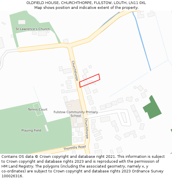 OLDFIELD HOUSE, CHURCHTHORPE, FULSTOW, LOUTH, LN11 0XL: Location map and indicative extent of plot