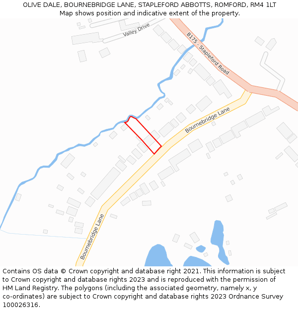 OLIVE DALE, BOURNEBRIDGE LANE, STAPLEFORD ABBOTTS, ROMFORD, RM4 1LT: Location map and indicative extent of plot