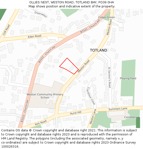 OLLIES NEST, WESTON ROAD, TOTLAND BAY, PO39 0HA: Location map and indicative extent of plot