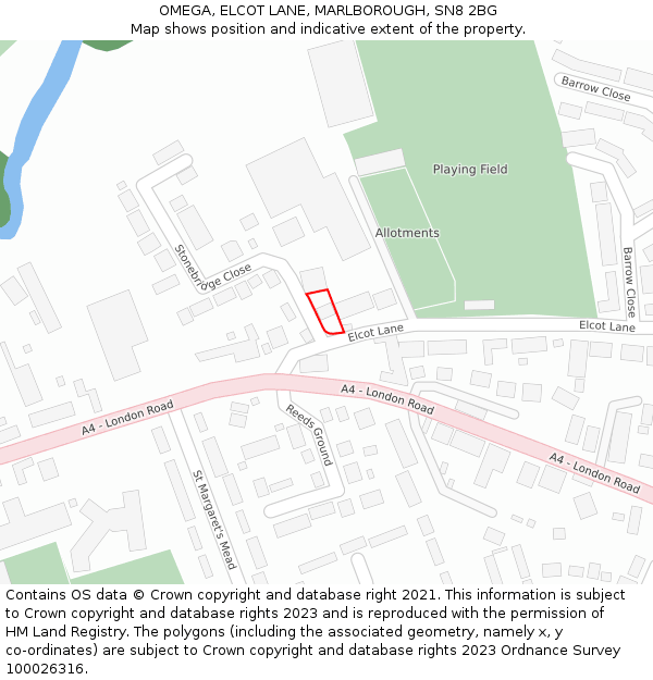 OMEGA, ELCOT LANE, MARLBOROUGH, SN8 2BG: Location map and indicative extent of plot