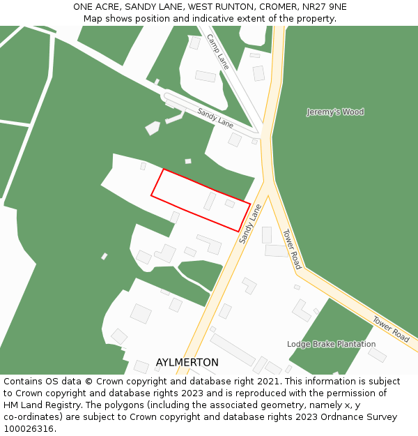 ONE ACRE, SANDY LANE, WEST RUNTON, CROMER, NR27 9NE: Location map and indicative extent of plot