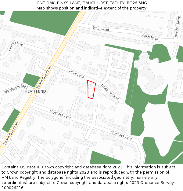 ONE OAK, PINKS LANE, BAUGHURST, TADLEY, RG26 5NG: Location map and indicative extent of plot