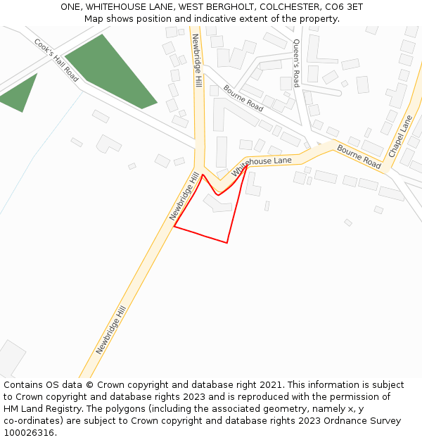 ONE, WHITEHOUSE LANE, WEST BERGHOLT, COLCHESTER, CO6 3ET: Location map and indicative extent of plot