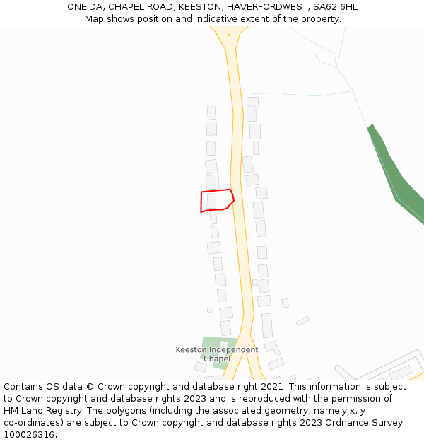 ONEIDA, CHAPEL ROAD, KEESTON, HAVERFORDWEST, SA62 6HL: Location map and indicative extent of plot