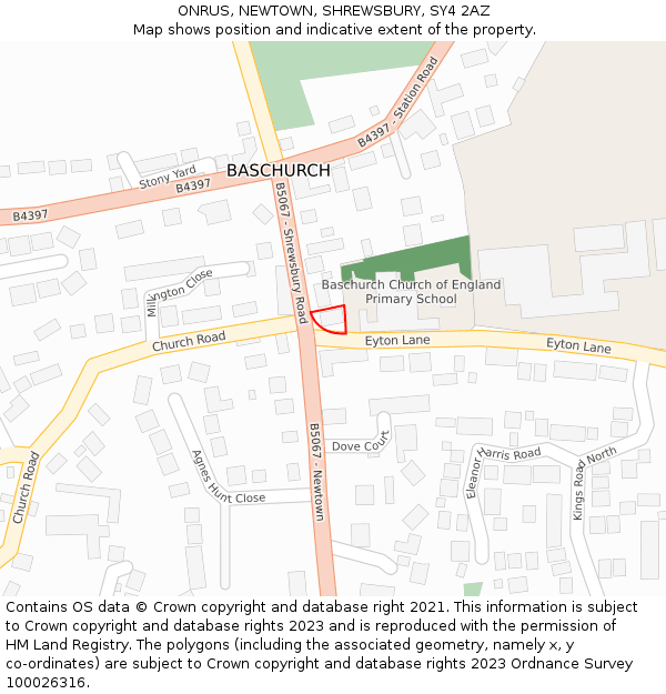 ONRUS, NEWTOWN, SHREWSBURY, SY4 2AZ: Location map and indicative extent of plot