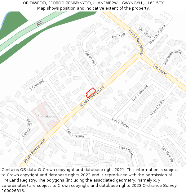 OR DIWEDD, FFORDD PENMYNYDD, LLANFAIRPWLLGWYNGYLL, LL61 5EX: Location map and indicative extent of plot