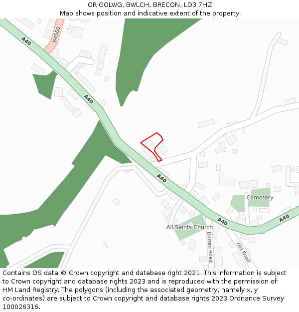 OR GOLWG, BWLCH, BRECON, LD3 7HZ: Location map and indicative extent of plot