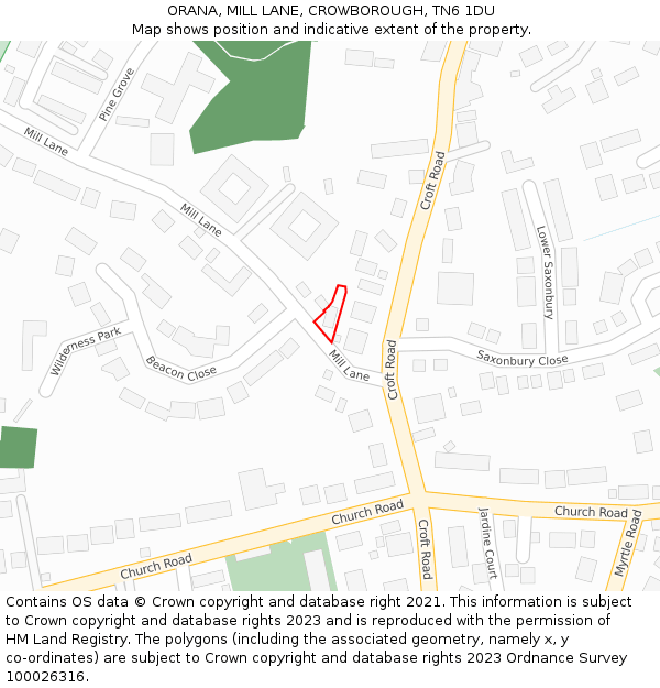 ORANA, MILL LANE, CROWBOROUGH, TN6 1DU: Location map and indicative extent of plot