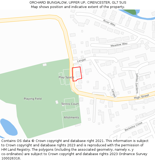 ORCHARD BUNGALOW, UPPER UP, CIRENCESTER, GL7 5US: Location map and indicative extent of plot