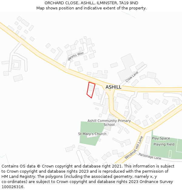 ORCHARD CLOSE, ASHILL, ILMINSTER, TA19 9ND: Location map and indicative extent of plot