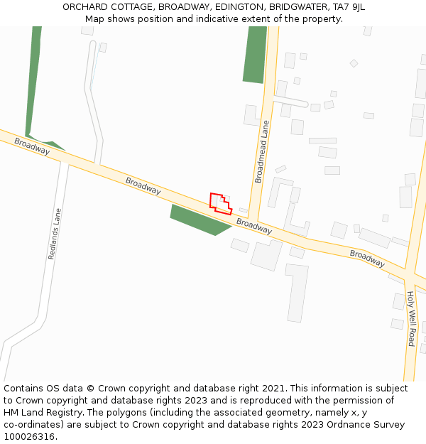 ORCHARD COTTAGE, BROADWAY, EDINGTON, BRIDGWATER, TA7 9JL: Location map and indicative extent of plot