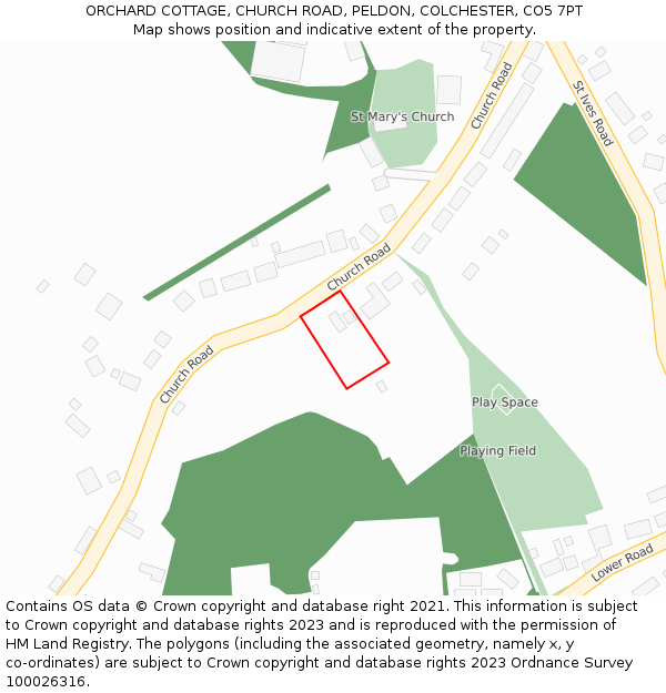 ORCHARD COTTAGE, CHURCH ROAD, PELDON, COLCHESTER, CO5 7PT: Location map and indicative extent of plot