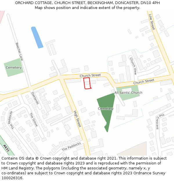 ORCHARD COTTAGE, CHURCH STREET, BECKINGHAM, DONCASTER, DN10 4PH: Location map and indicative extent of plot