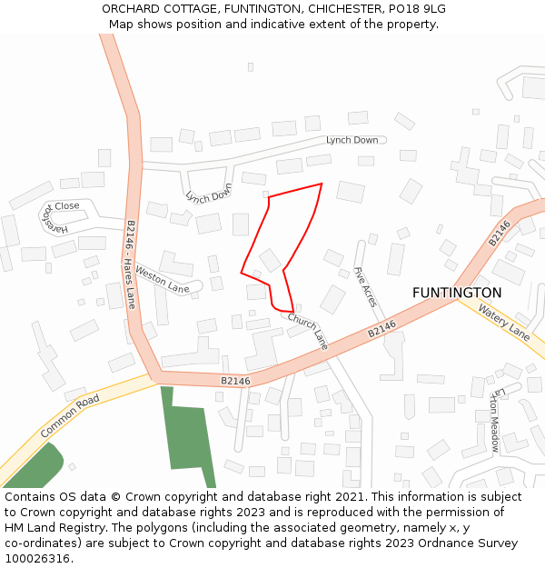 ORCHARD COTTAGE, FUNTINGTON, CHICHESTER, PO18 9LG: Location map and indicative extent of plot