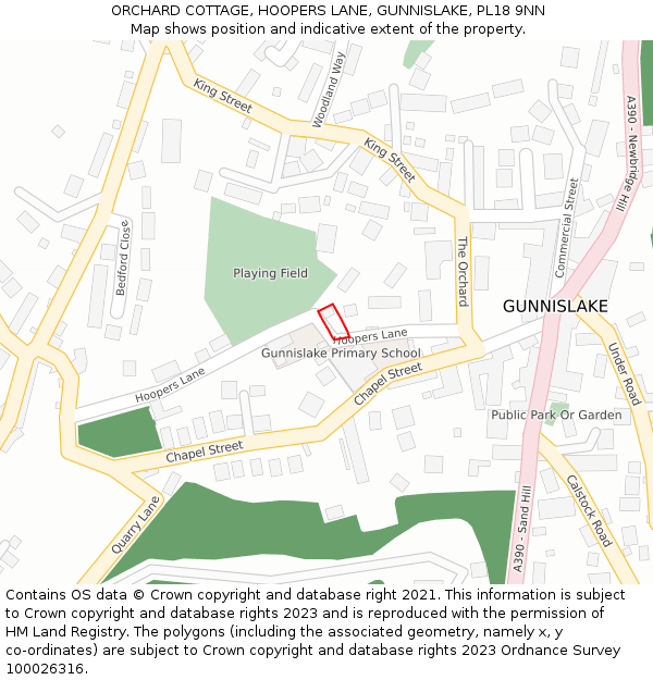 ORCHARD COTTAGE, HOOPERS LANE, GUNNISLAKE, PL18 9NN: Location map and indicative extent of plot