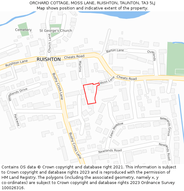 ORCHARD COTTAGE, MOSS LANE, RUISHTON, TAUNTON, TA3 5LJ: Location map and indicative extent of plot