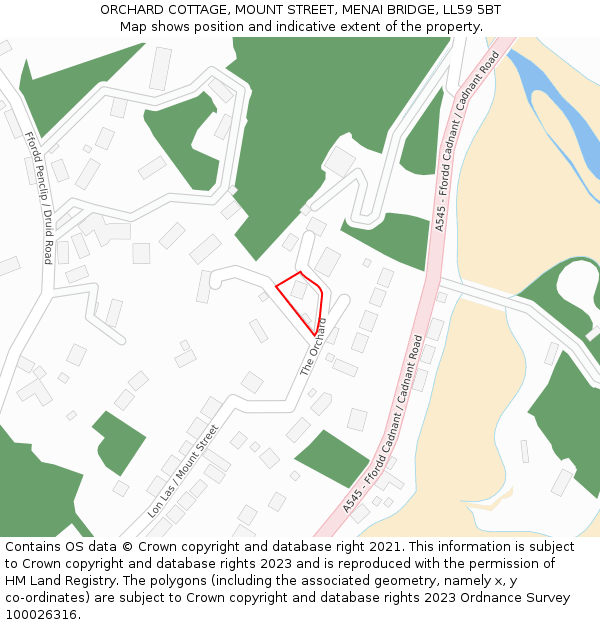 ORCHARD COTTAGE, MOUNT STREET, MENAI BRIDGE, LL59 5BT: Location map and indicative extent of plot