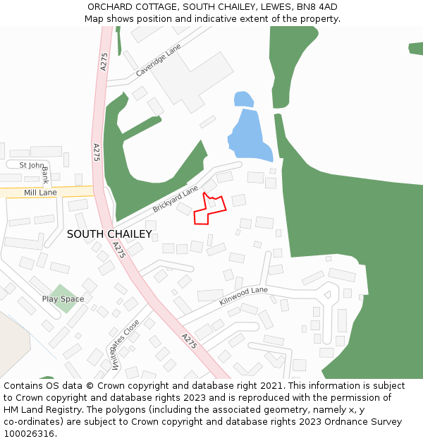 ORCHARD COTTAGE, SOUTH CHAILEY, LEWES, BN8 4AD: Location map and indicative extent of plot