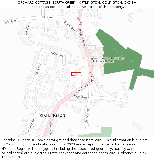 ORCHARD COTTAGE, SOUTH GREEN, KIRTLINGTON, KIDLINGTON, OX5 3HJ: Location map and indicative extent of plot