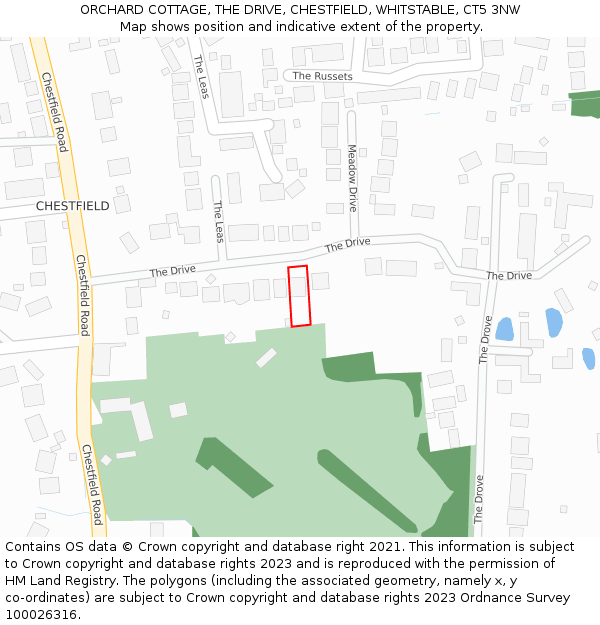 ORCHARD COTTAGE, THE DRIVE, CHESTFIELD, WHITSTABLE, CT5 3NW: Location map and indicative extent of plot