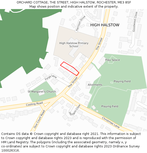 ORCHARD COTTAGE, THE STREET, HIGH HALSTOW, ROCHESTER, ME3 8SF: Location map and indicative extent of plot
