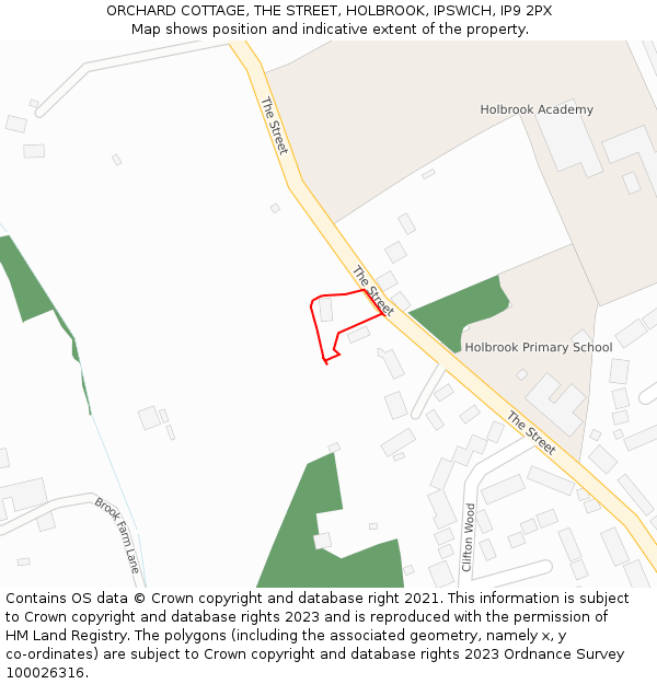 ORCHARD COTTAGE, THE STREET, HOLBROOK, IPSWICH, IP9 2PX: Location map and indicative extent of plot